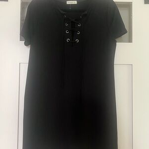 Ginger G Black Lace-Up Shift Mini Dress